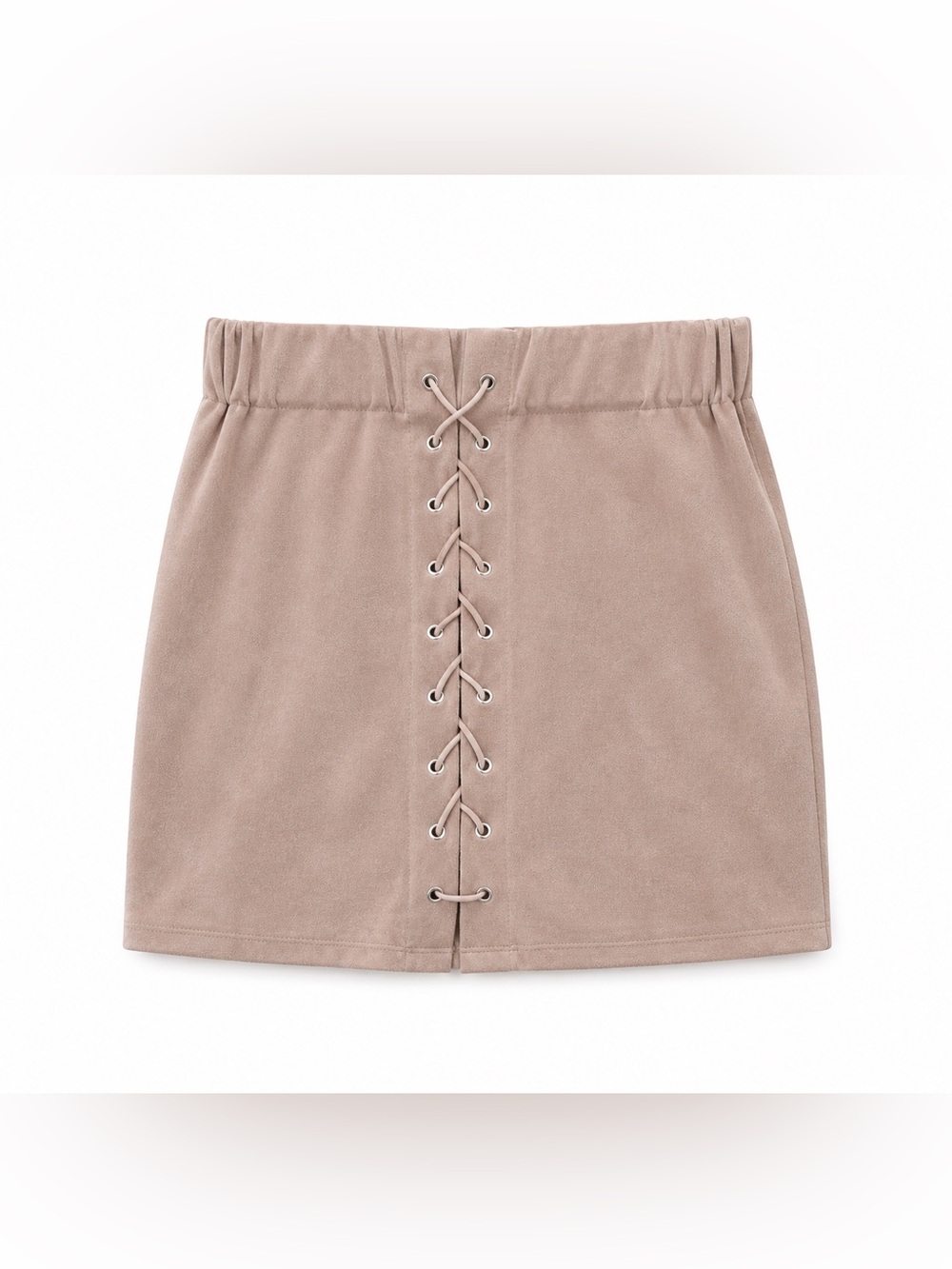 Velvet Suede Soft Tie Mini Skirt Pink Beige